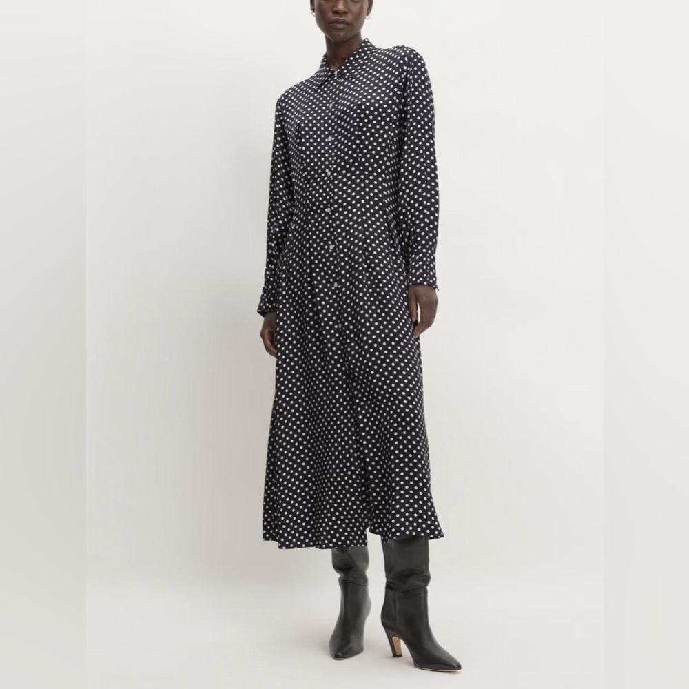 Everlane‎ Polka Dot Hammered Satin Shirt Viscose Maxi Dress Size 4